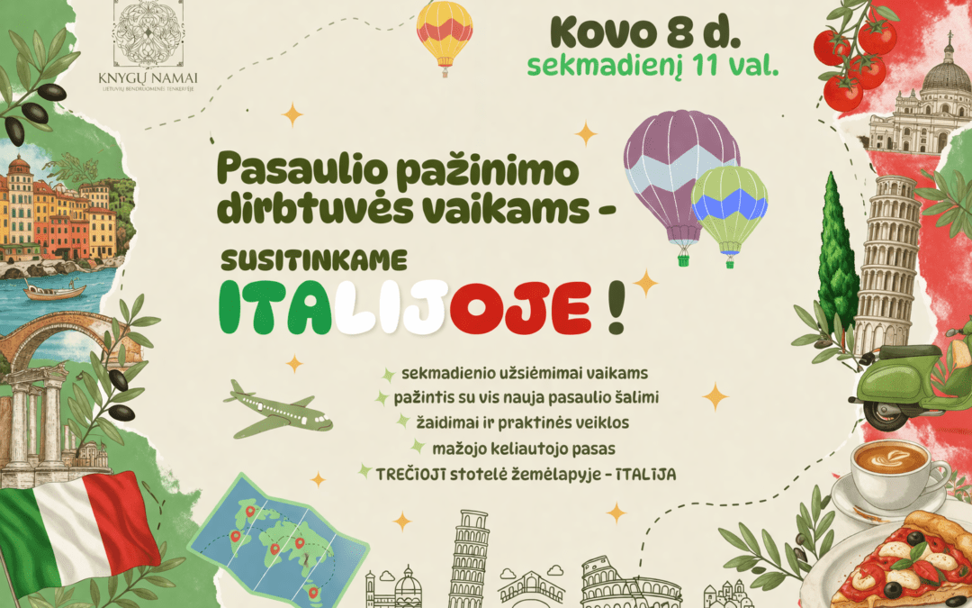 Kelionė į Italiją: pasaulio pažinimo dirbtuvės vaikams Knygų namuose | 2026-03-08
